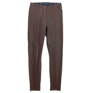 Kendall + Kylie Faux Leather Fleece Legging High Rise Tight Brown S
